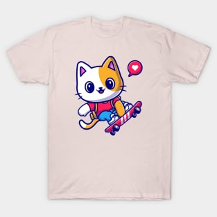 Cute Cat Playing Skateboard Cartoon T-Shirt